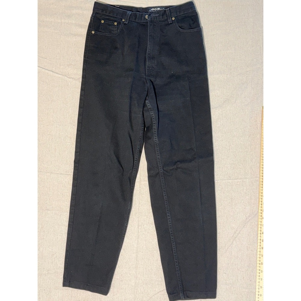 Eddie Bauer Vintage Black High Rise Straight Leg Jeans Tall 12 100% Cotton
